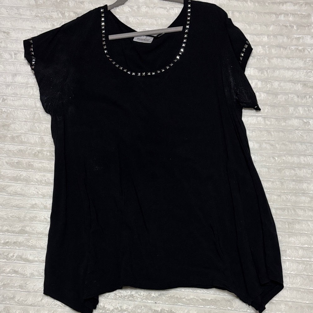 Avenue Black Studded Short Sleeve Top